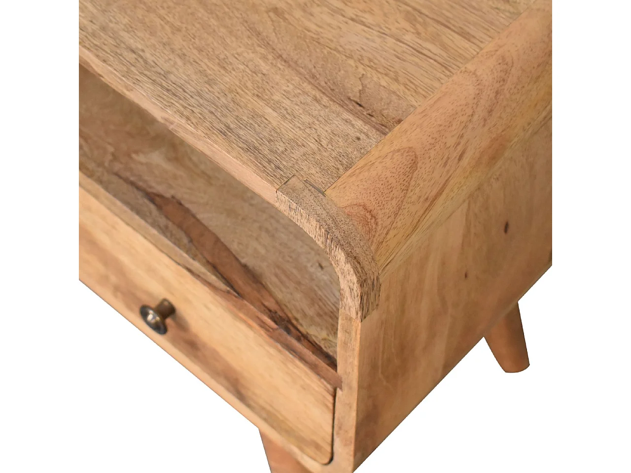 Artisan Furniture Massief Houten Mini Eiken-achtige Gebogen Mediakast met 2 Laden, Woonkamer of TV-gebied