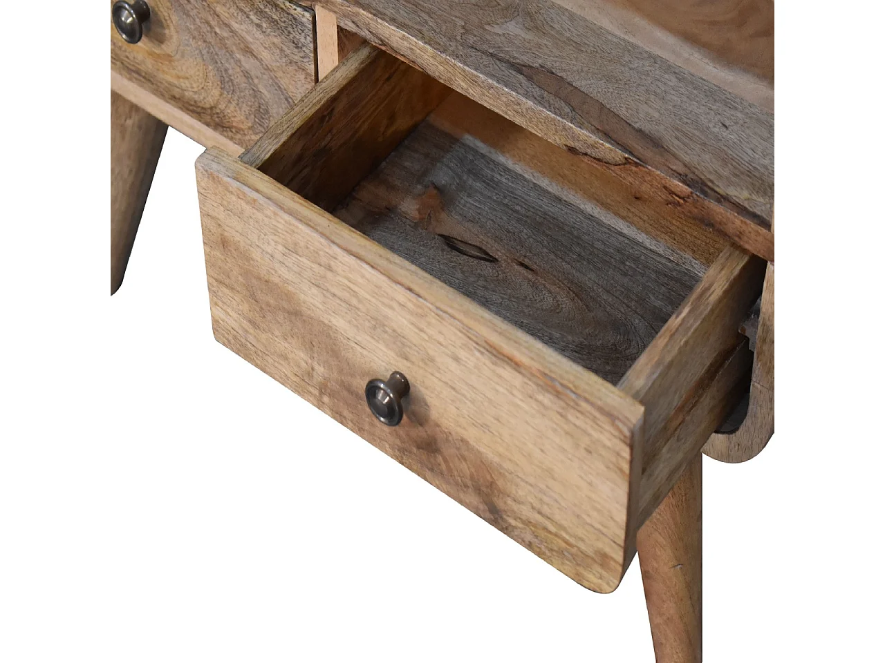 Artisan Furniture Massief Houten Mini Eiken-achtige Gebogen Mediakast met 2 Laden, Woonkamer of TV-gebied