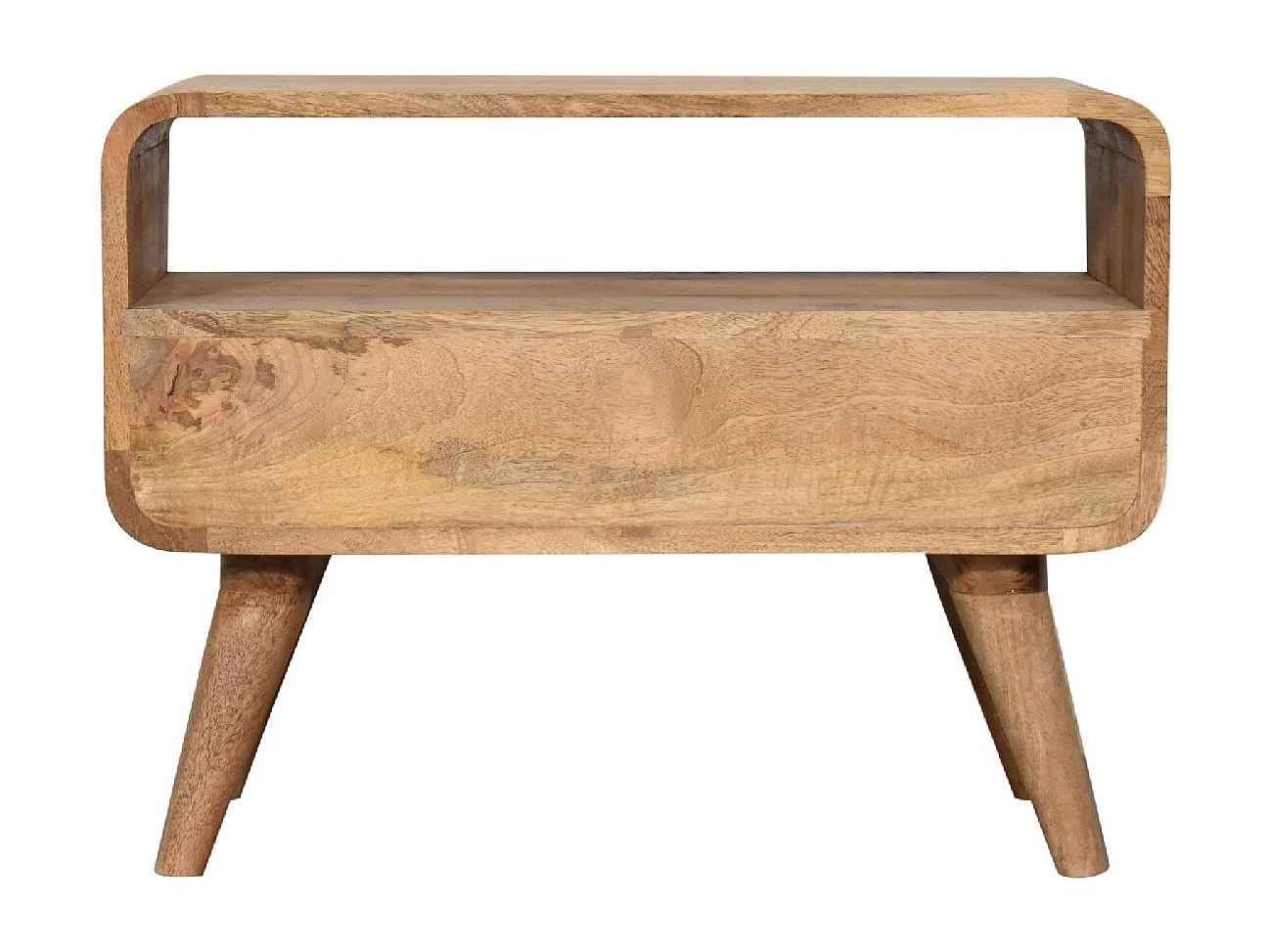 Artisan Furniture Massief Houten Mini Eiken-achtige Gebogen Mediakast met 2 Laden, Woonkamer of TV-gebied