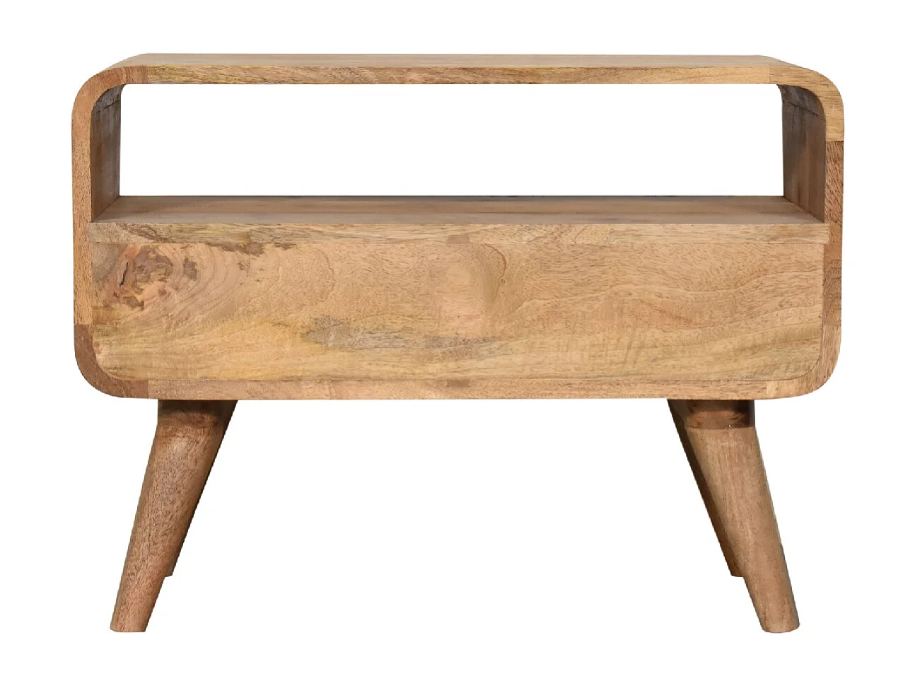 Artisan Furniture Massief Houten Mini Eiken-achtige Gebogen Mediakast met 2 Laden, Woonkamer of TV-gebied