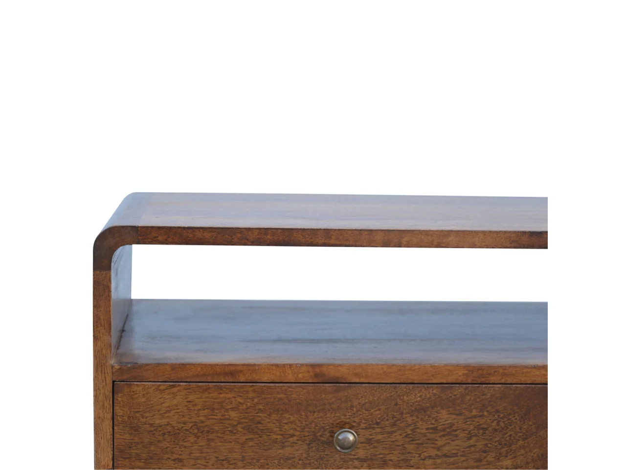 Unité multimédia en châtaignier courbée.