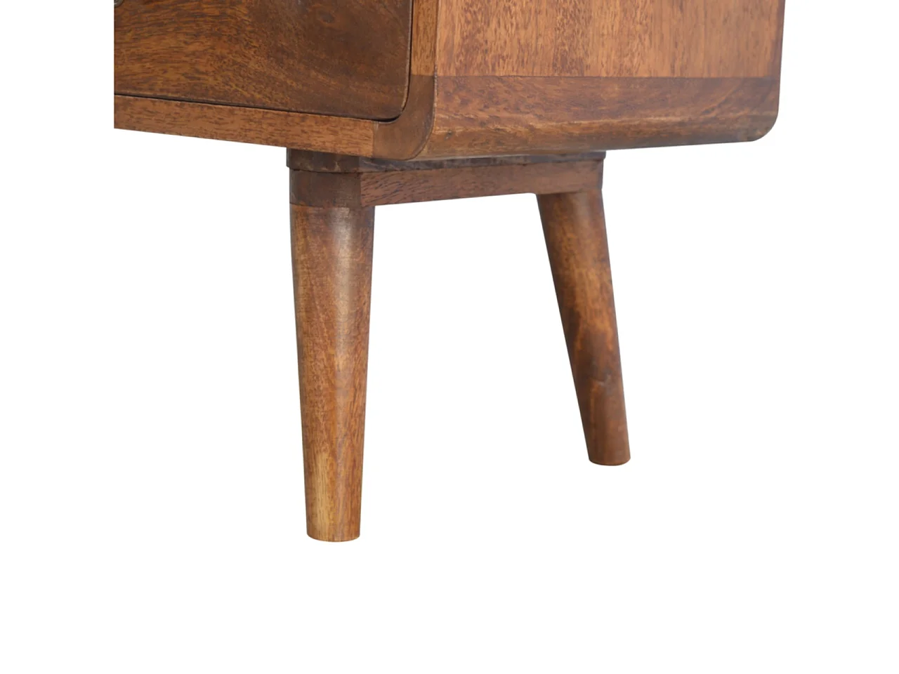 Artisan Furniture gebogen tv-meubel van massief hout met kastanjebruine afwerking, 2 lades, bruin
