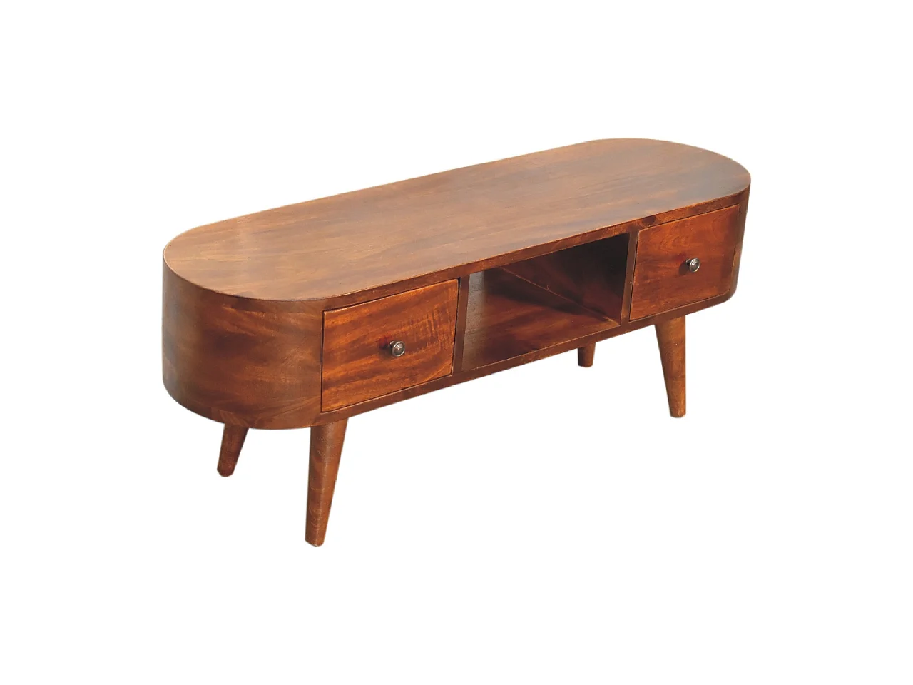 Open Round Media Unit in Chestnut