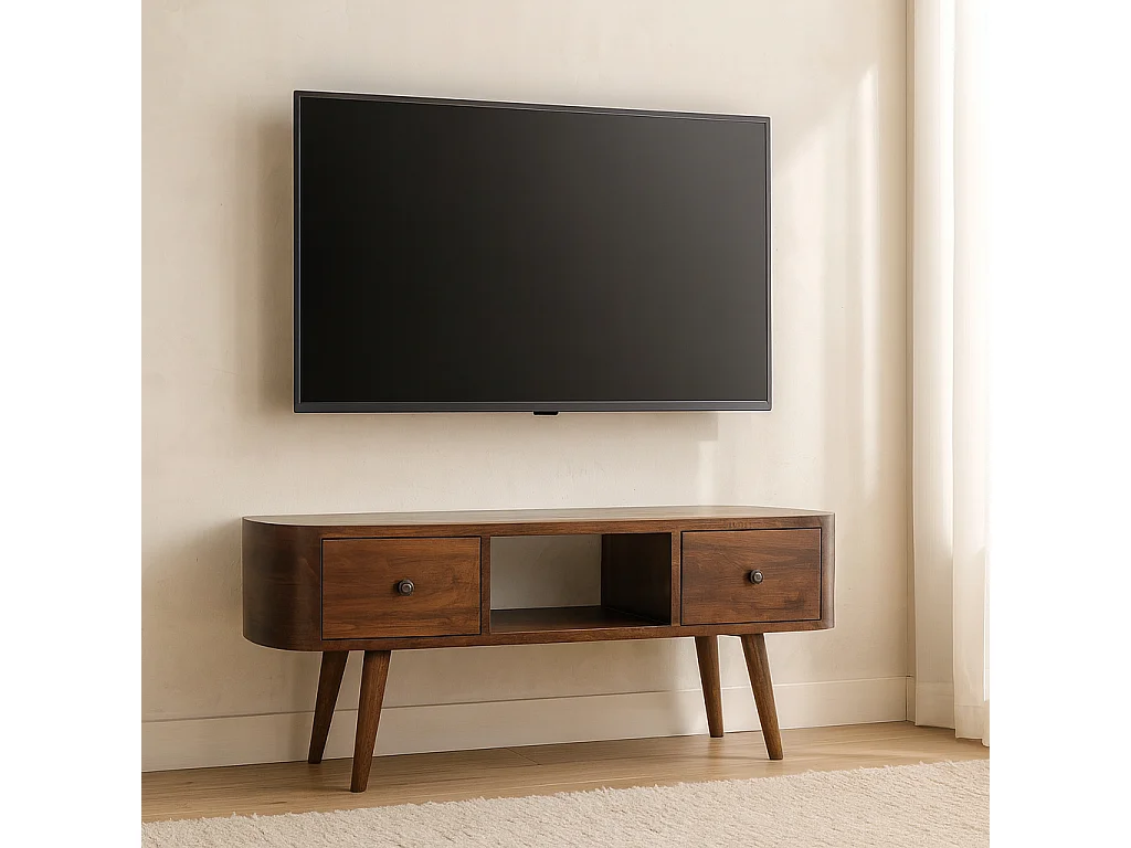 Open Round Media Unit in Chestnut