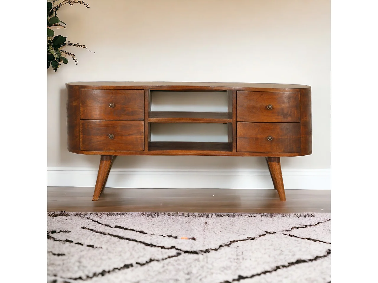 Artisan Furniture Massief Houten Kastanje Entertainment Eenheid met 4 Laden, Woonkamer