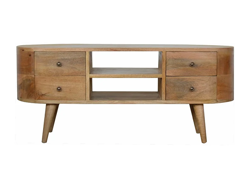 Artisan Furniture Massief Houten Eiken-achtige Ronde Entertainment Unit, Woonkamer