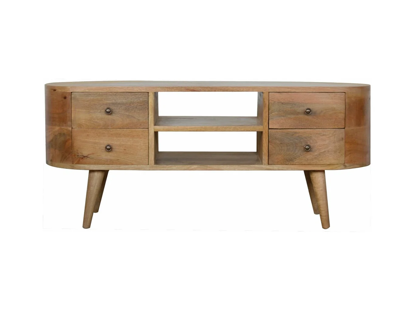Artisan Furniture Massief Houten Eiken-achtige Ronde Entertainment Unit, Woonkamer