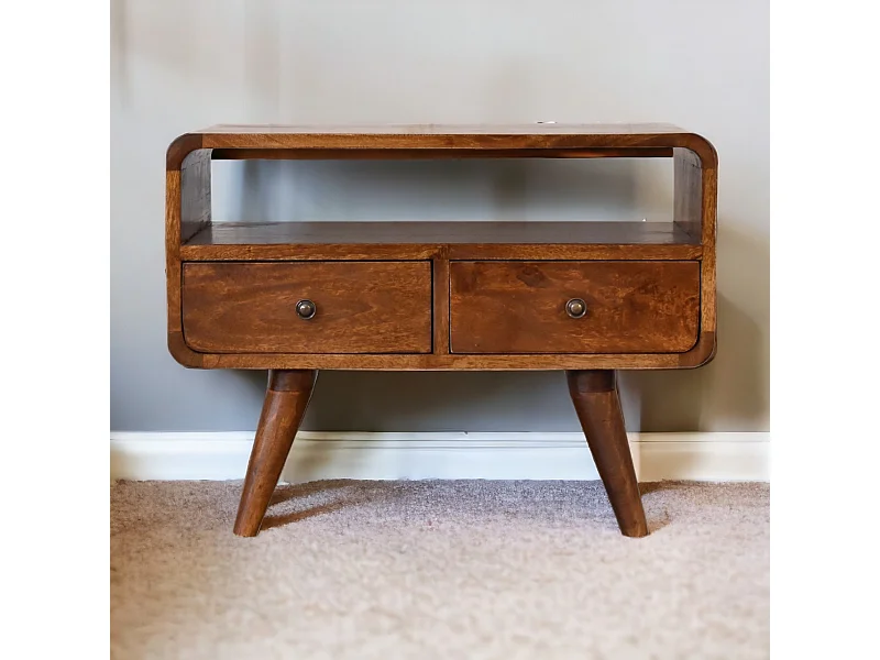 Artisan Furniture Mini Unità Media Curvata in Legno Massello di Castagno con 2 Cassetti, Soggiorno