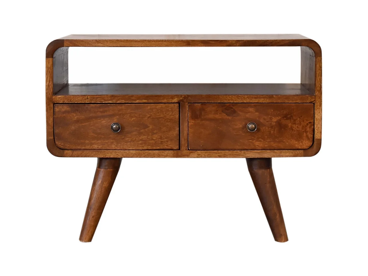 Artisan Furniture Massief Houten Mini Kastanje Gebogen Mediakast met 2 Laden, Woonkamer