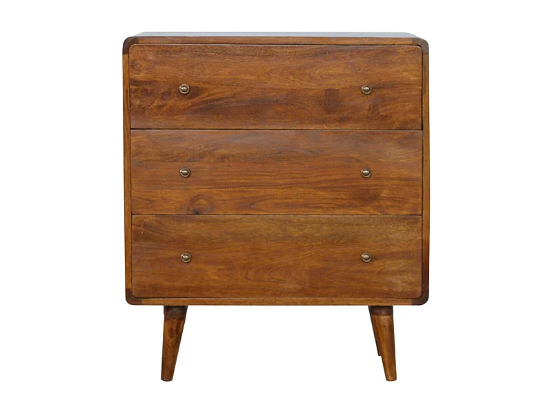 Artisan Furniture Massief Houten Kastanje Gebogen Kist met 3 Laden, Slaapkamer