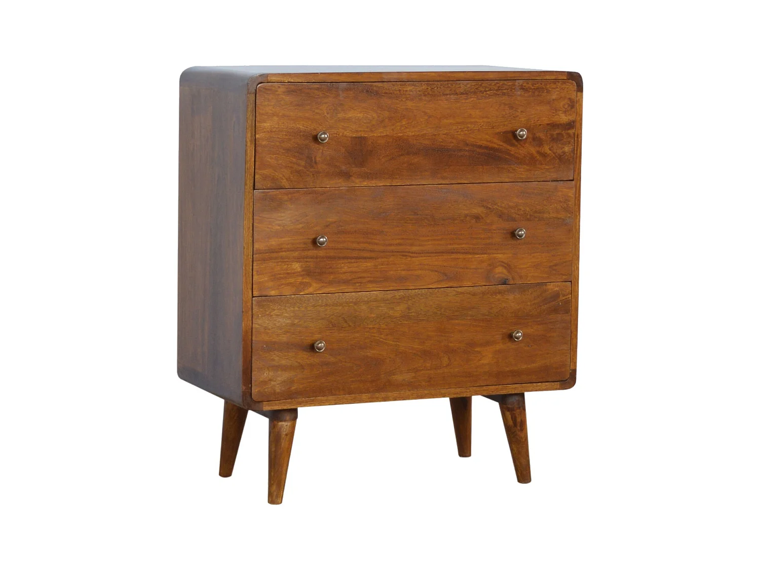 Artisan Furniture Massief Houten Kastanje Gebogen Kist met 3 Laden, Slaapkamer