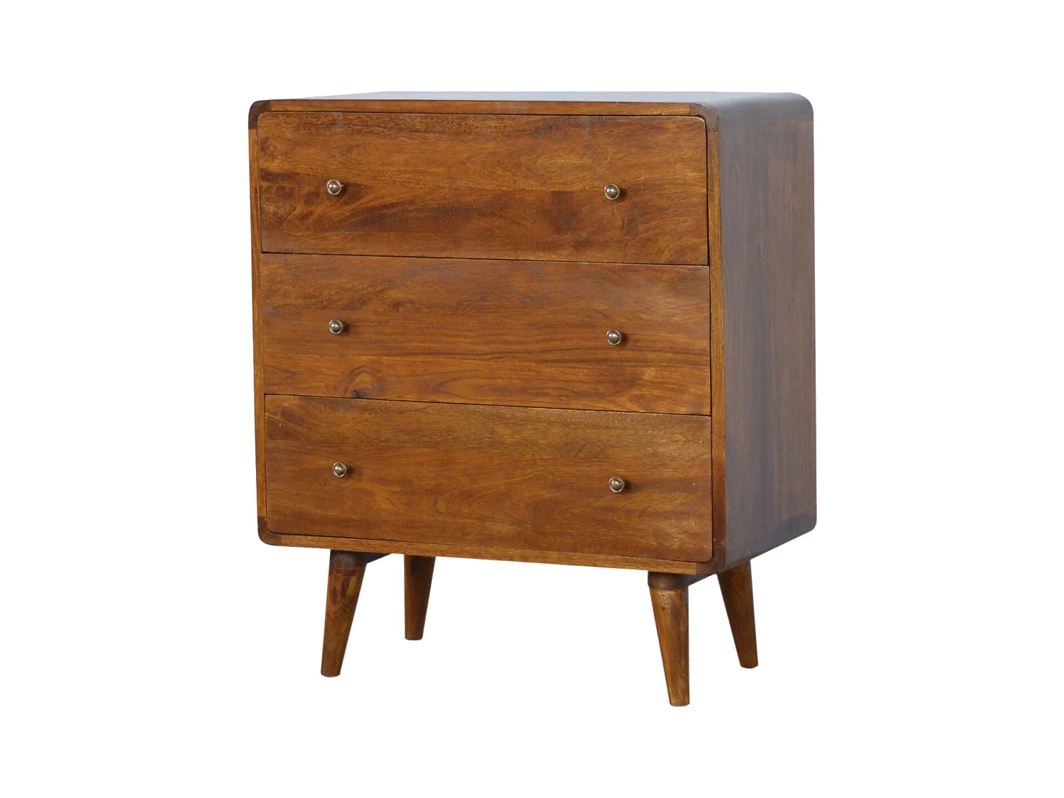 Artisan Furniture Massief Houten Kastanje Gebogen Kist met 3 Laden, Slaapkamer