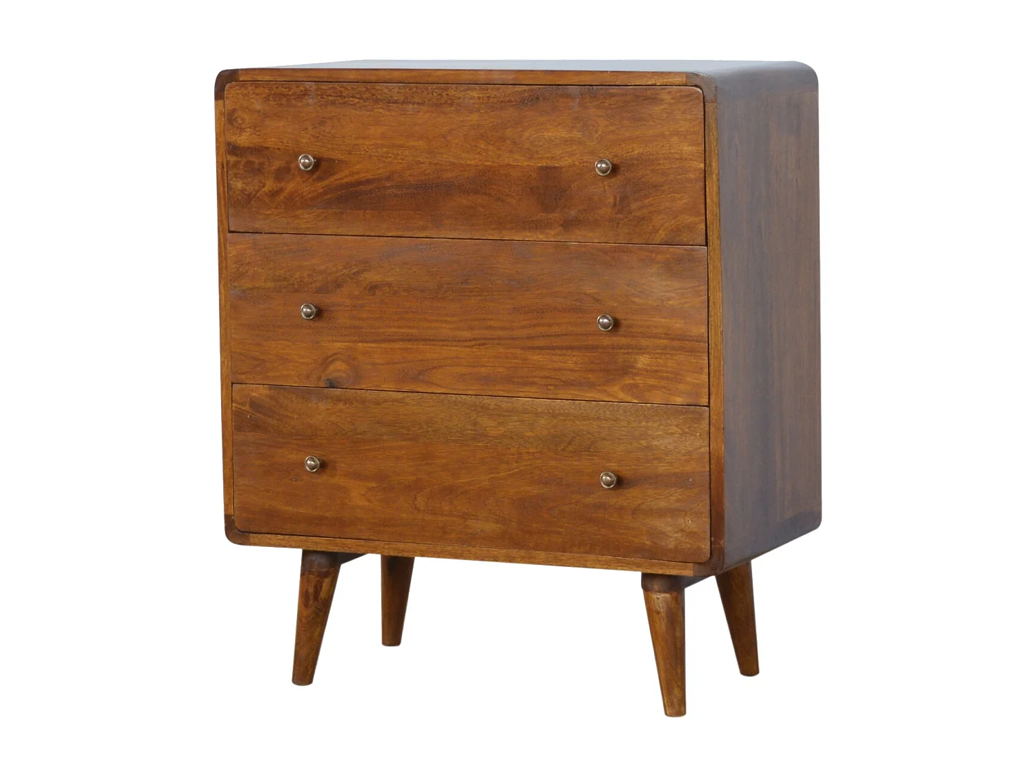 Handgefertigtes Möbelstück – Kommode Chestnut Curved, 3 Schubladen, braun