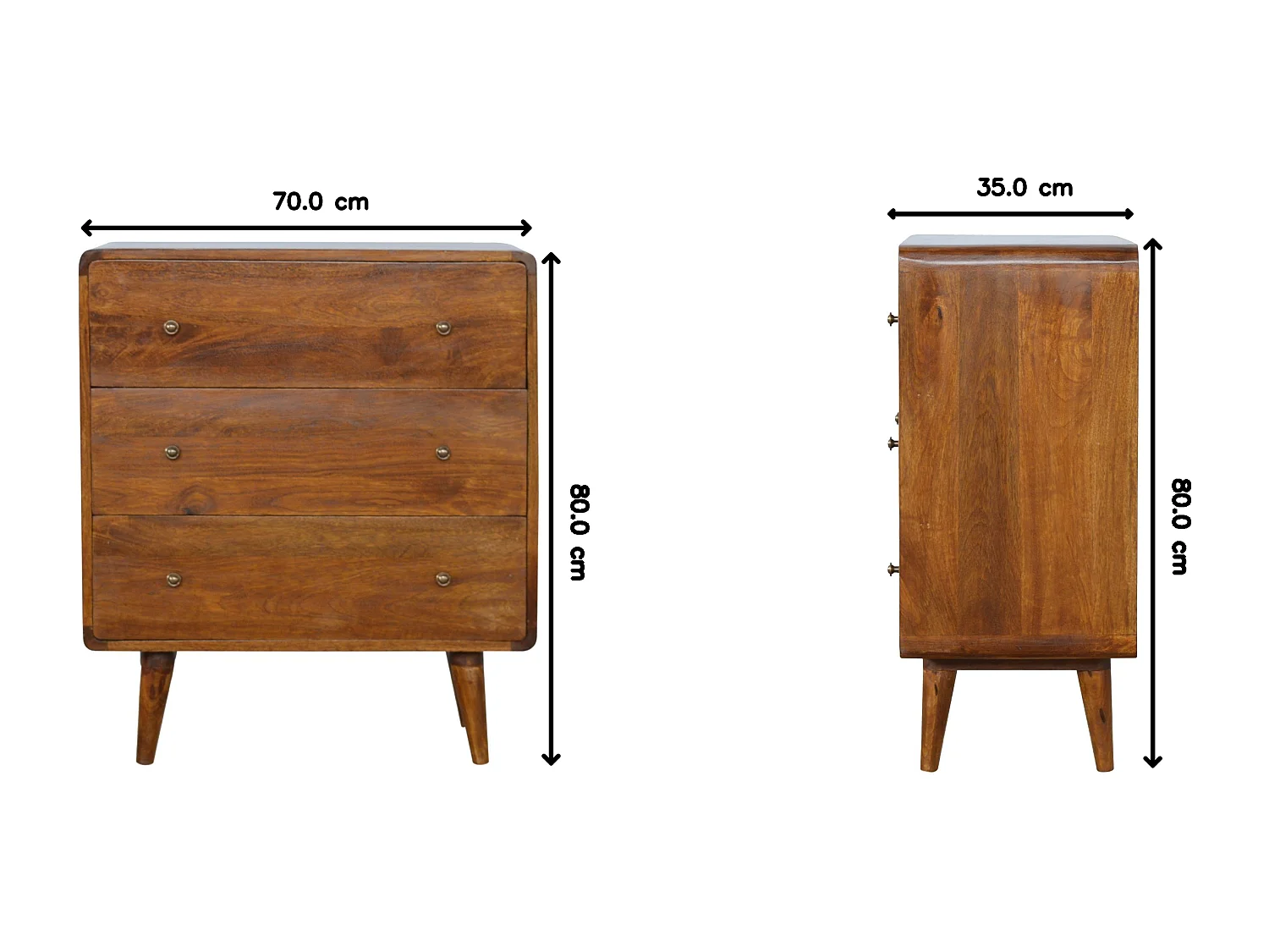 Handgefertigtes Möbelstück – Kommode Chestnut Curved, 3 Schubladen, braun