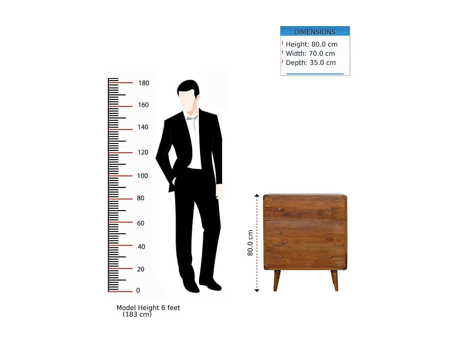 Handgefertigtes Möbelstück – Kommode Chestnut Curved, 3 Schubladen, braun