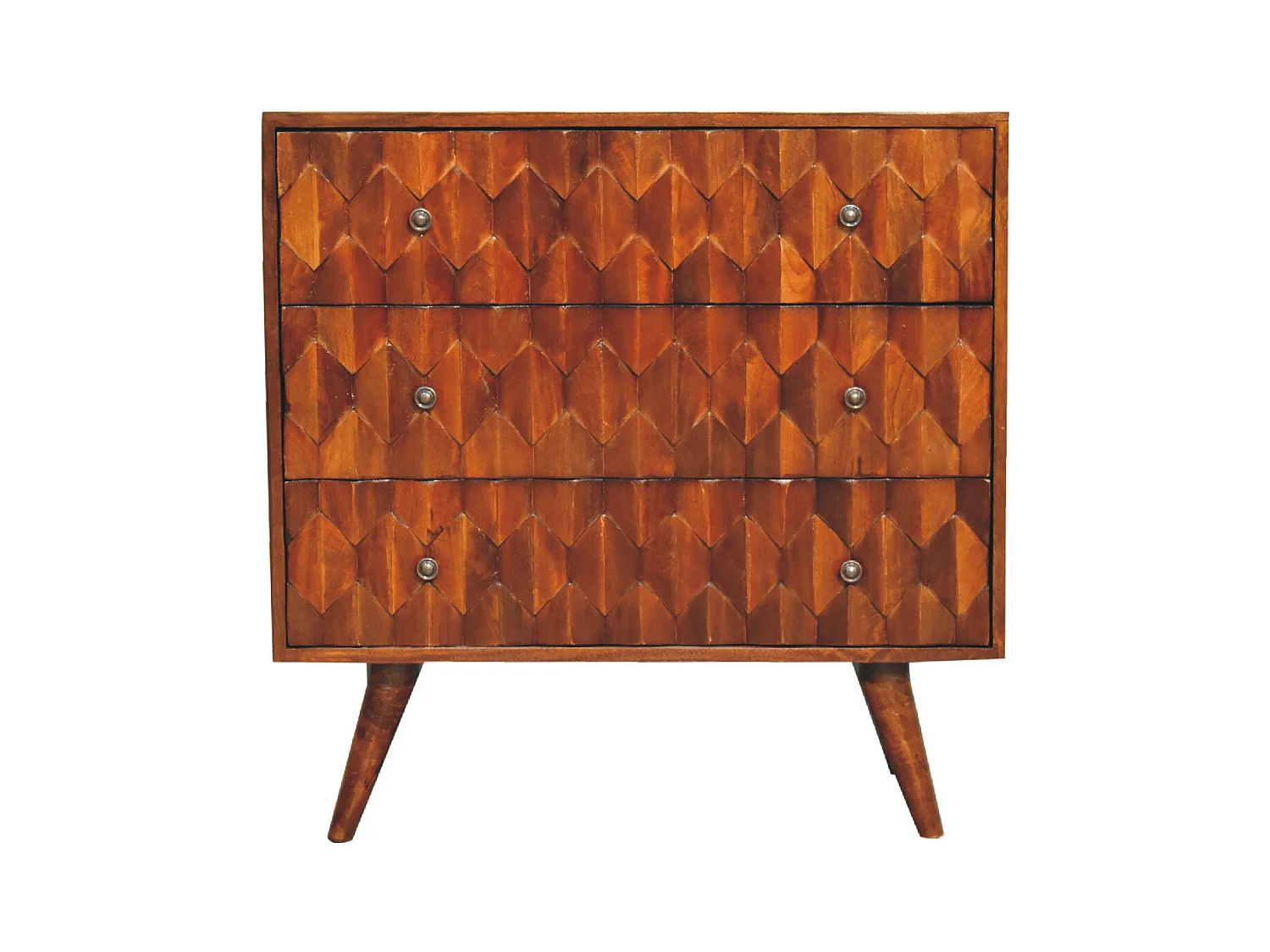 Artisan Furniture Cassettone in Legno Massello di Castagno con 3 Cassetti e Intaglio di Ananas, Camera da Letto