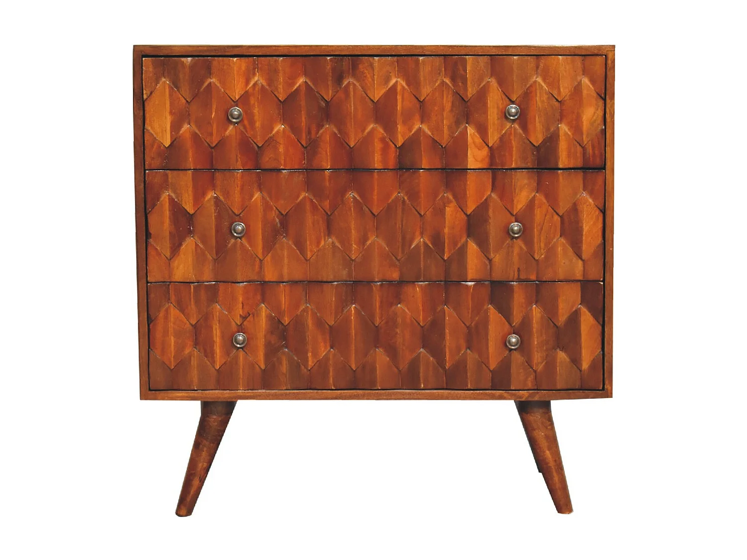 Artisan Furniture Cassettone in Legno Massello di Castagno con 3 Cassetti e Intaglio di Ananas, Camera da Letto