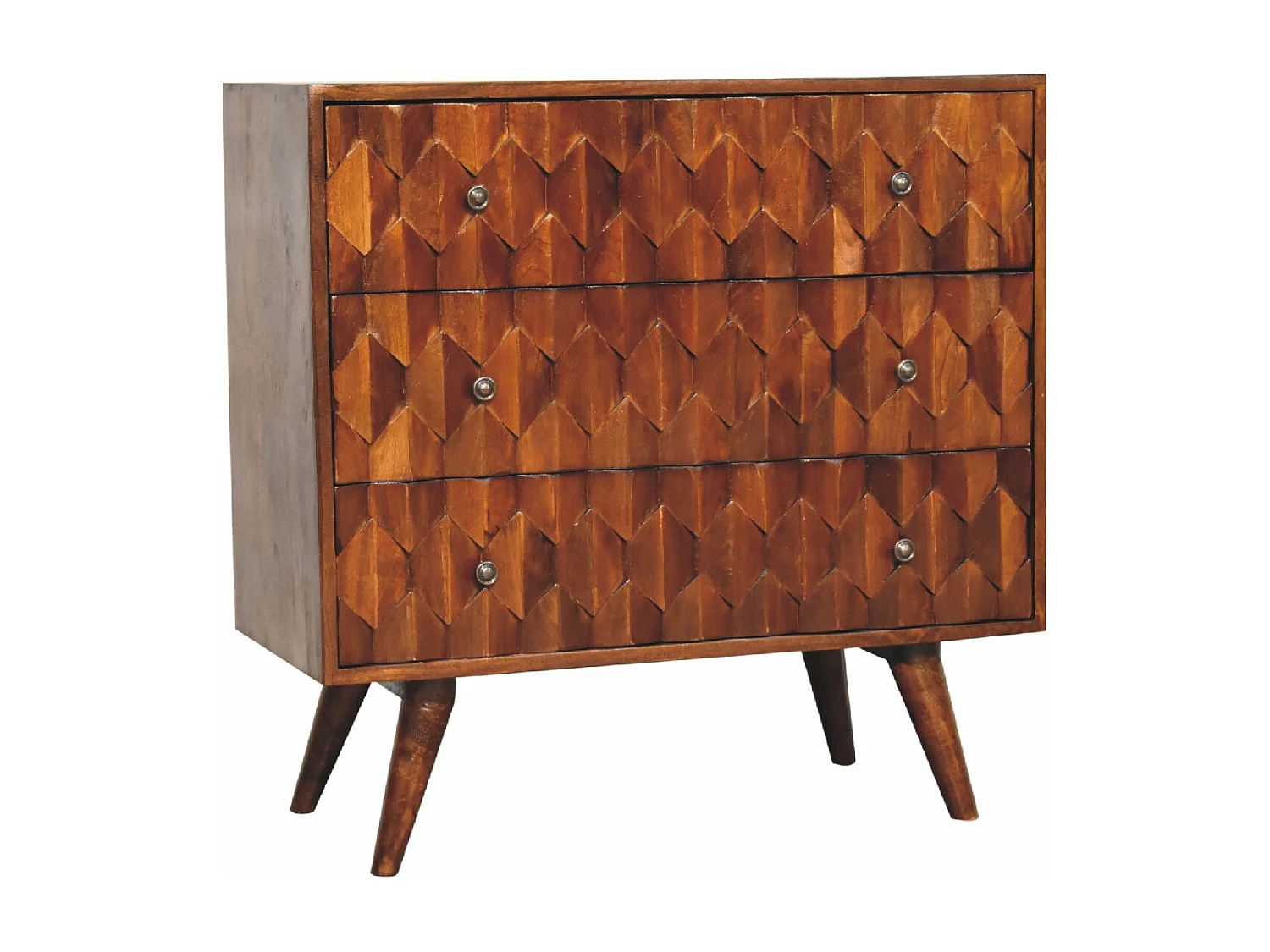 Artisan Furniture Cassettone in Legno Massello di Castagno con 3 Cassetti e Intaglio di Ananas, Camera da Letto