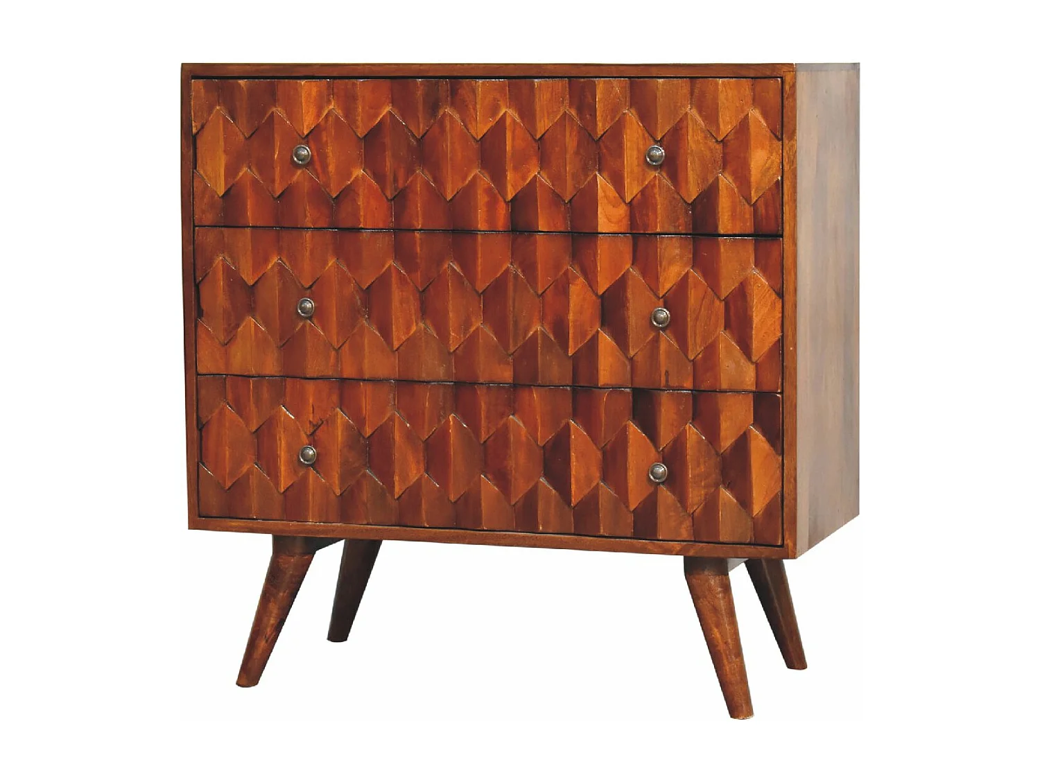 Artisan Furniture Cassettone in Legno Massello di Castagno con 3 Cassetti e Intaglio di Ananas, Camera da Letto