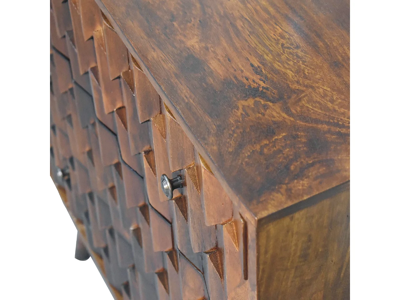 Artisan Furniture Cassettone in Legno Massello di Castagno con 3 Cassetti e Intaglio di Ananas, Camera da Letto