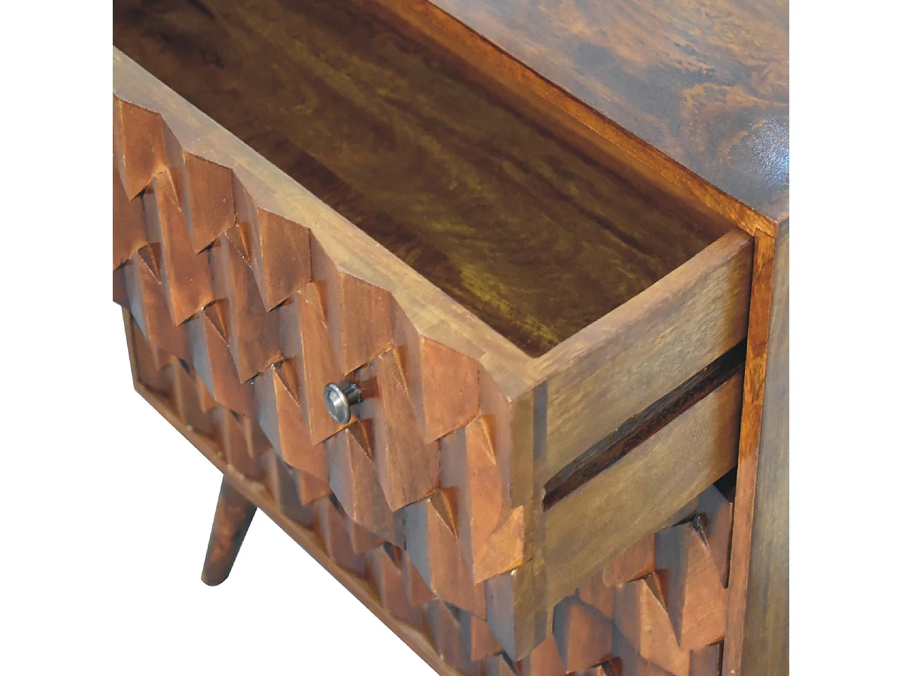 Artisan Furniture Cassettone in Legno Massello di Castagno con 3 Cassetti e Intaglio di Ananas, Camera da Letto