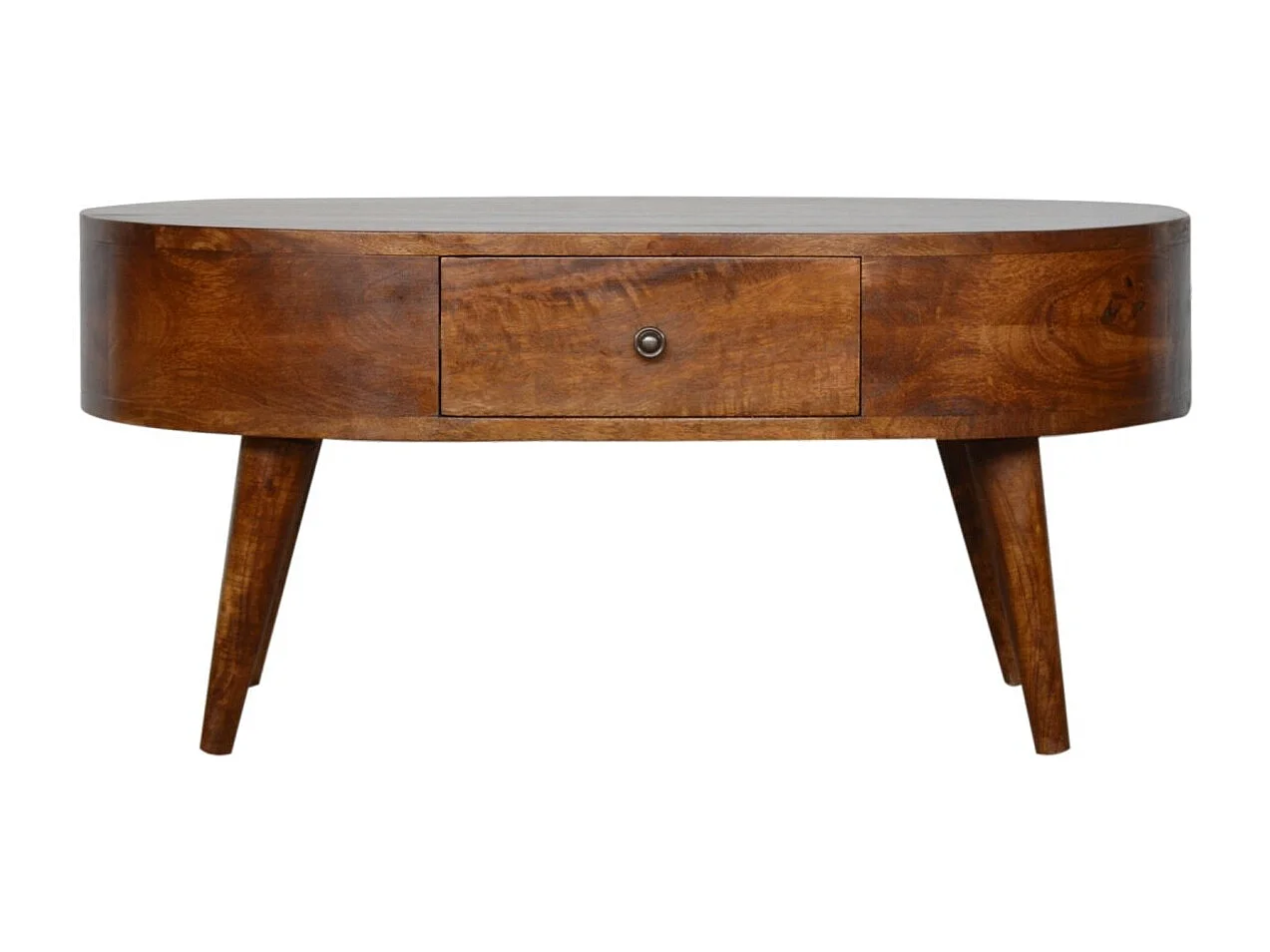 Table basse arrondie en châtaignier Artisan Furniture, 2 tiroirs, marron