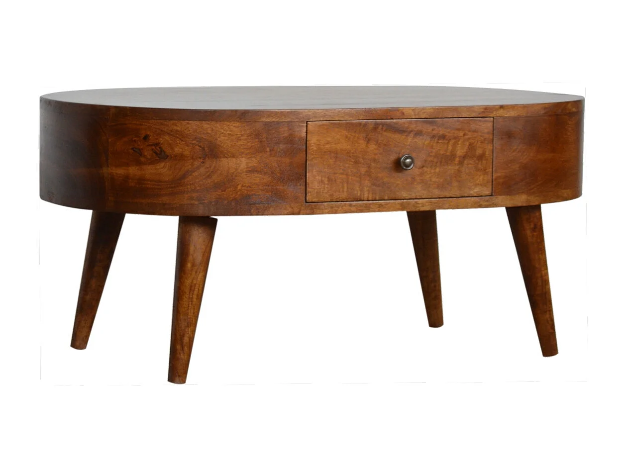 Table basse arrondie en châtaignier Artisan Furniture, 2 tiroirs, marron