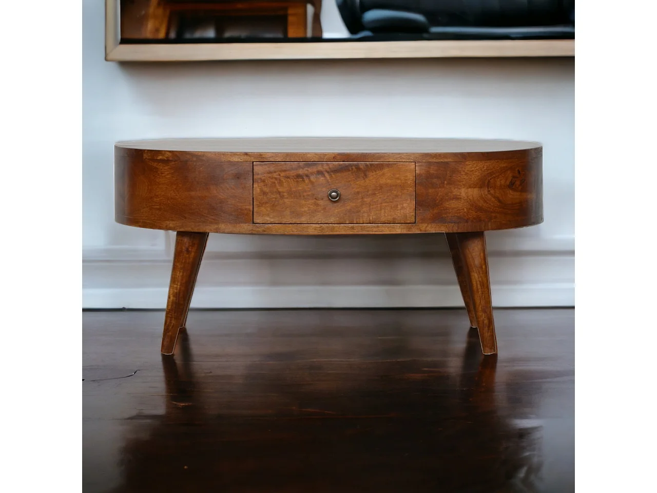 Table basse arrondie en châtaignier Artisan Furniture, 2 tiroirs, marron