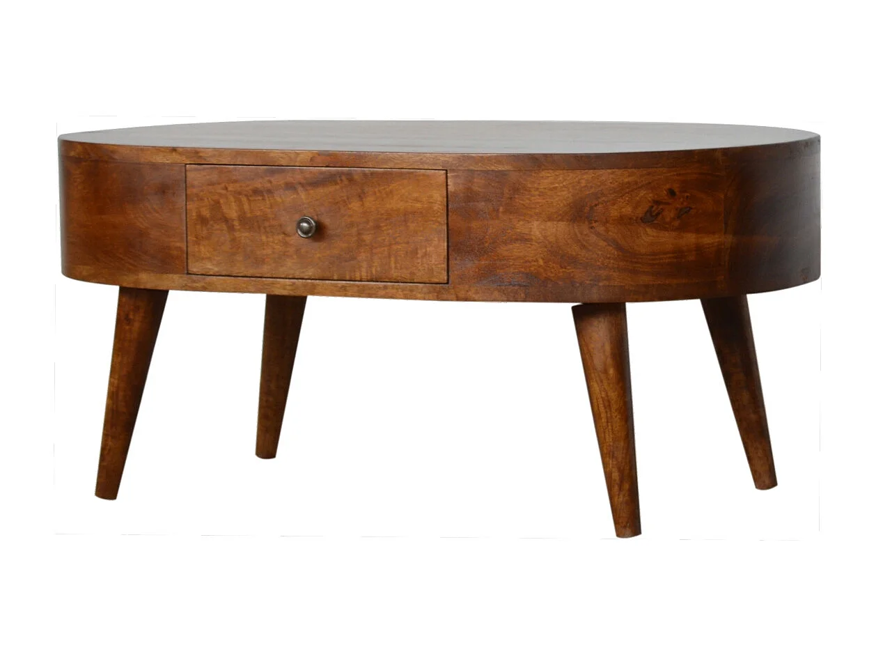 Table basse arrondie en châtaignier Artisan Furniture, 2 tiroirs, marron