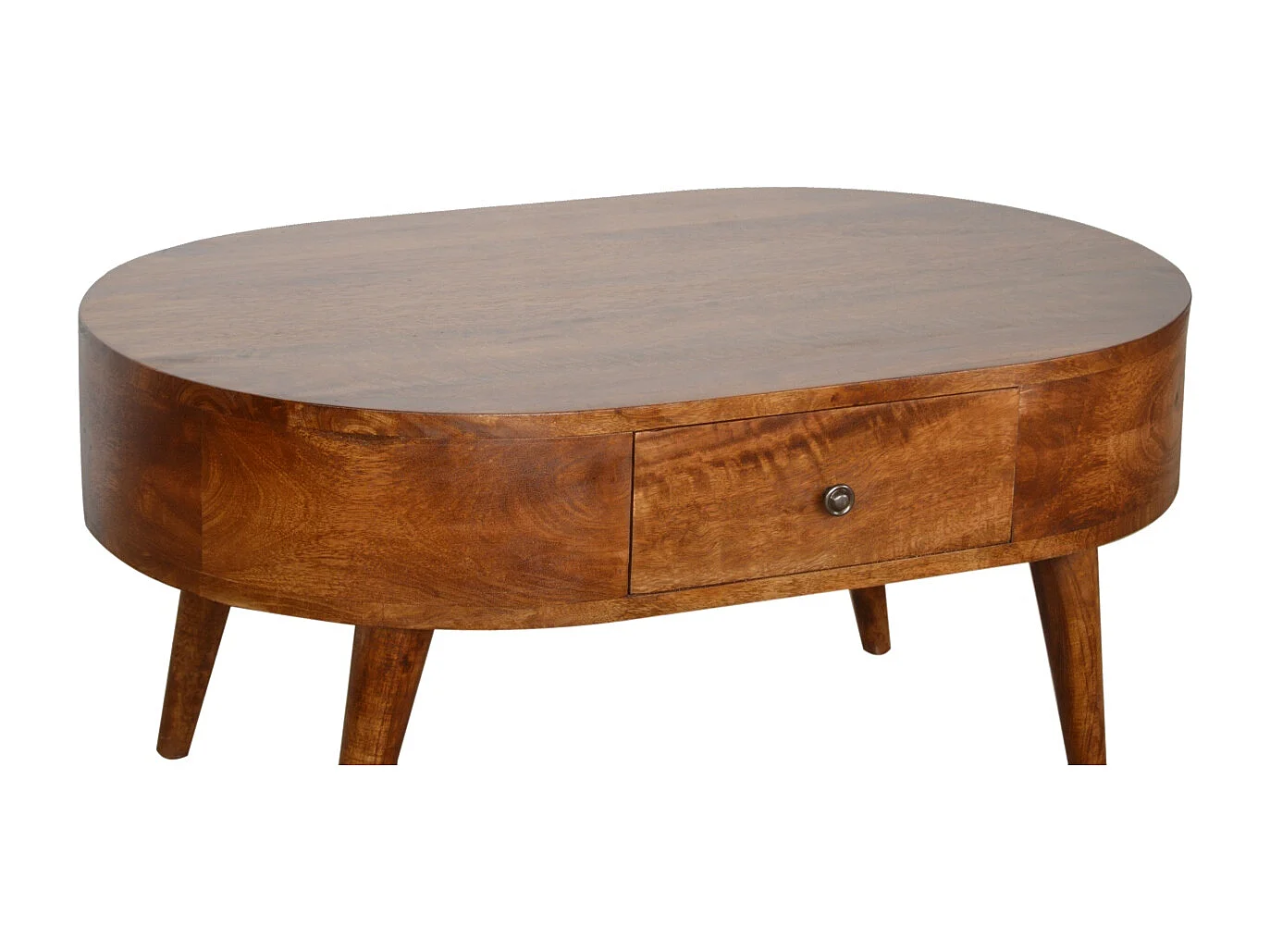 Table basse arrondie en châtaignier Artisan Furniture, 2 tiroirs, marron