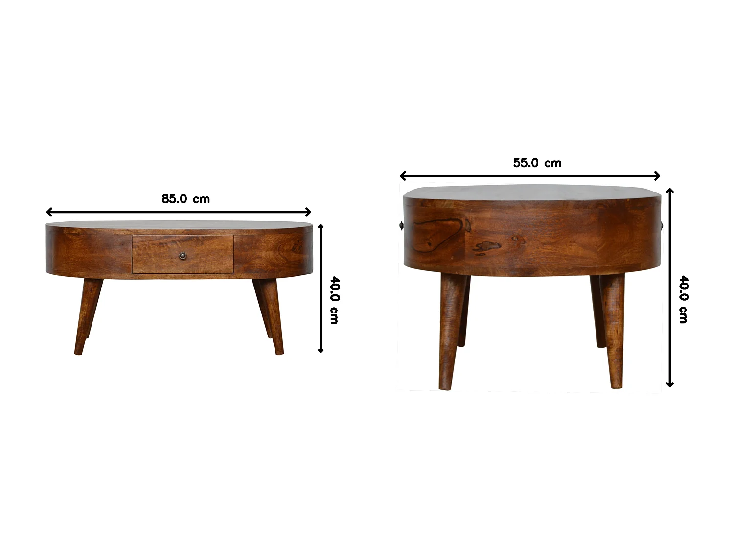 Table basse arrondie en châtaignier Artisan Furniture, 2 tiroirs, marron