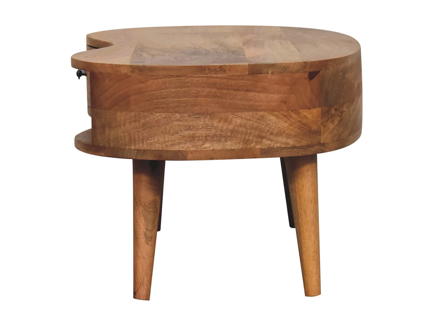 Bølgeformet sofabord i egetræsstil fra Artisan Furniture, 1 skuffe, 1 åben hylde, brun