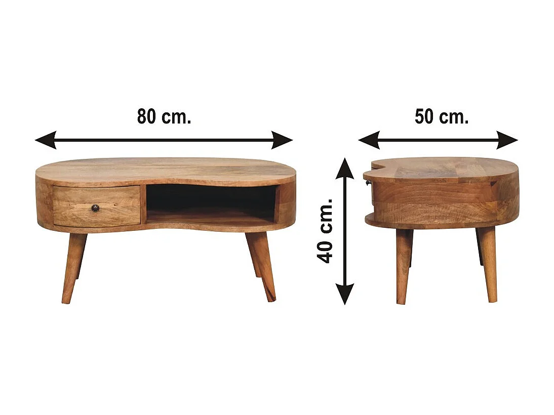 Bølgeformet sofabord i egetræsstil fra Artisan Furniture, 1 skuffe, 1 åben hylde, brun