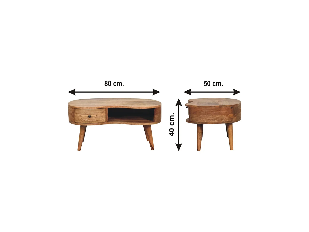 Table basse vague style chêne Artisan Furniture, 1 tiroir, 1 étagère ouverte, marron