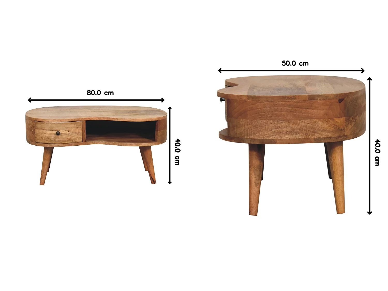 Table basse vague style chêne Artisan Furniture, 1 tiroir, 1 étagère ouverte, marron