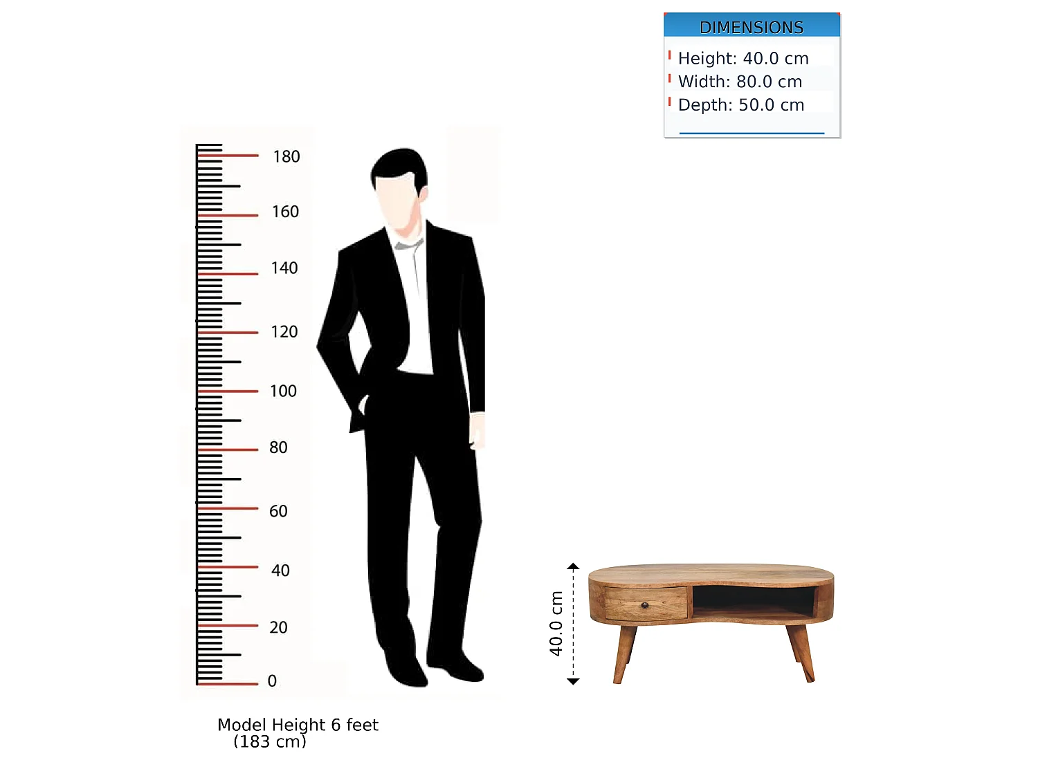 Table basse vague style chêne Artisan Furniture, 1 tiroir, 1 étagère ouverte, marron