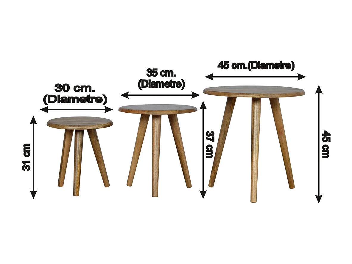 Artisan Furniture Sgabelli Nordic Nesting in Legno Massello Quercia, Soggiorno o Seduta in Camera da Letto