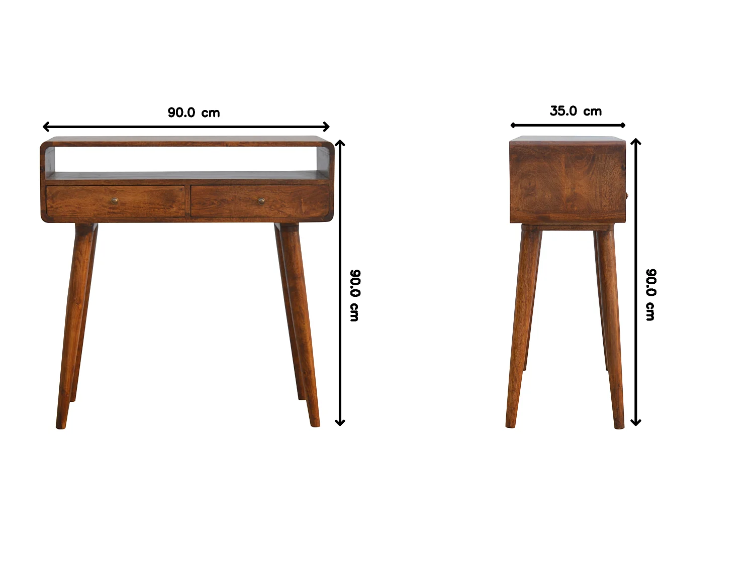 Artisan Furniture gebogen consoletafel in massief kastanjehout, 2 lades, bruin