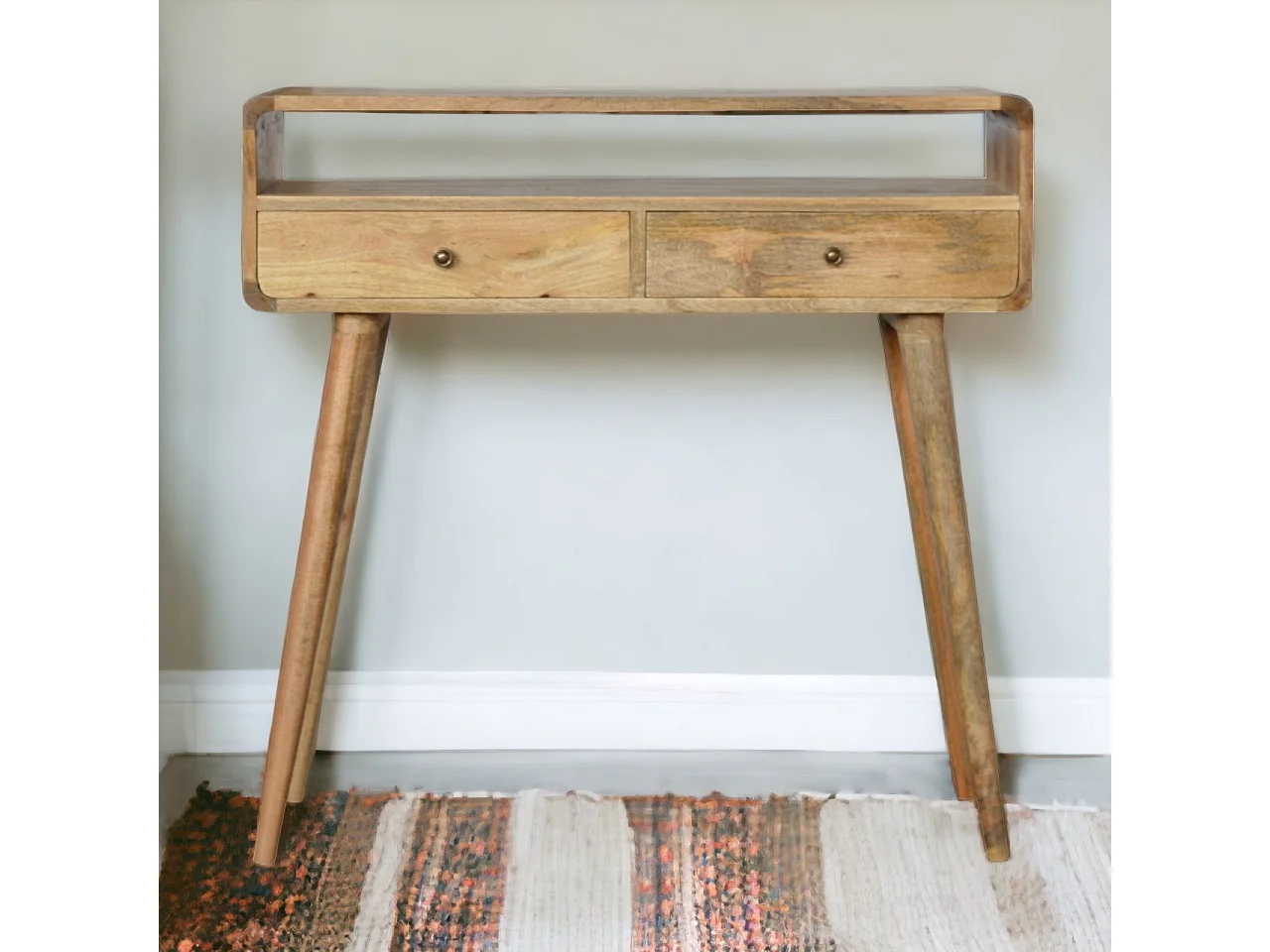 Artisan Furniture Dębowa zaokrąglona konsola z otwartym slotem, salon lub przedpokój