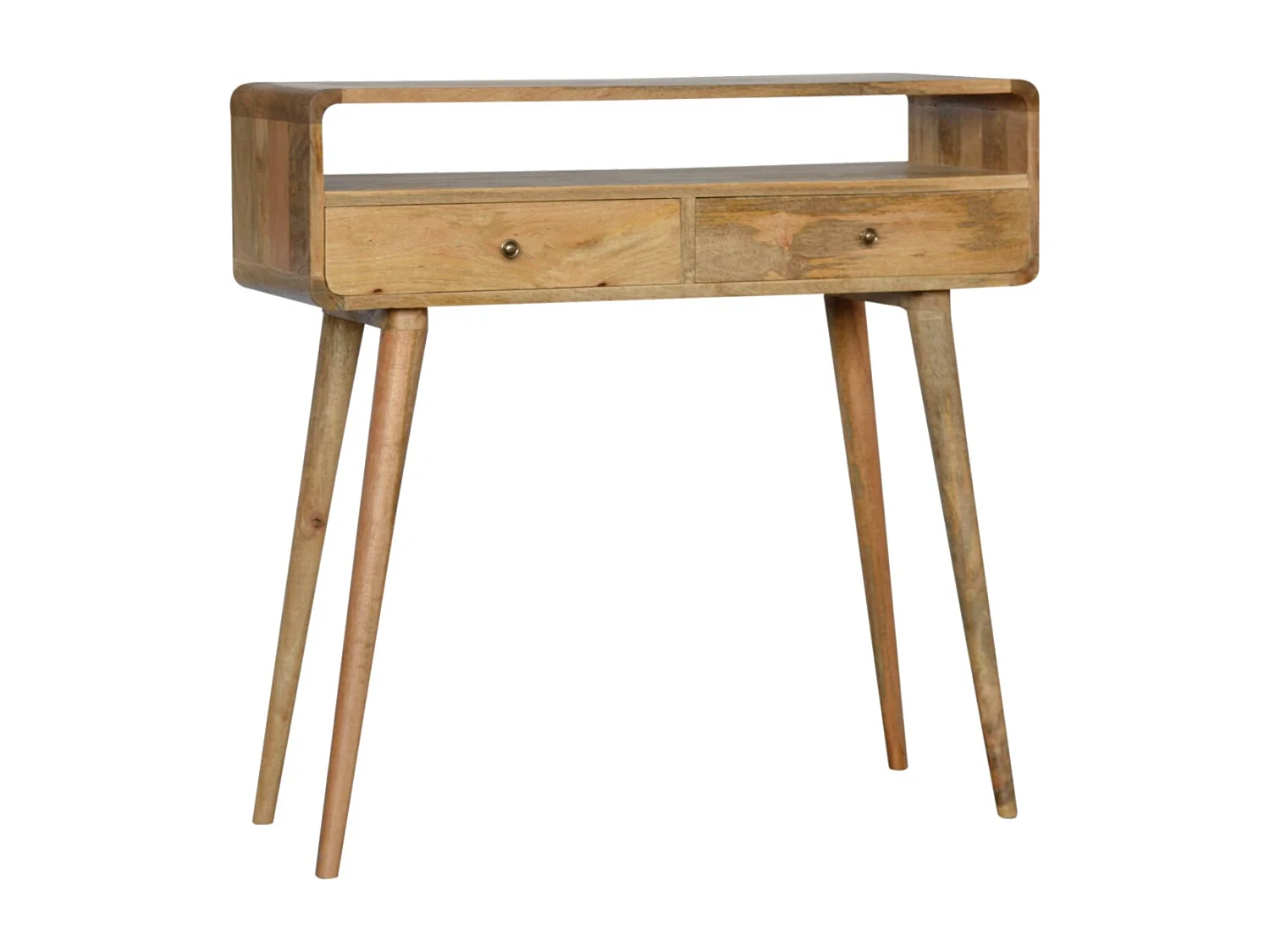 Artisan Furniture Dębowa zaokrąglona konsola z otwartym slotem, salon lub przedpokój