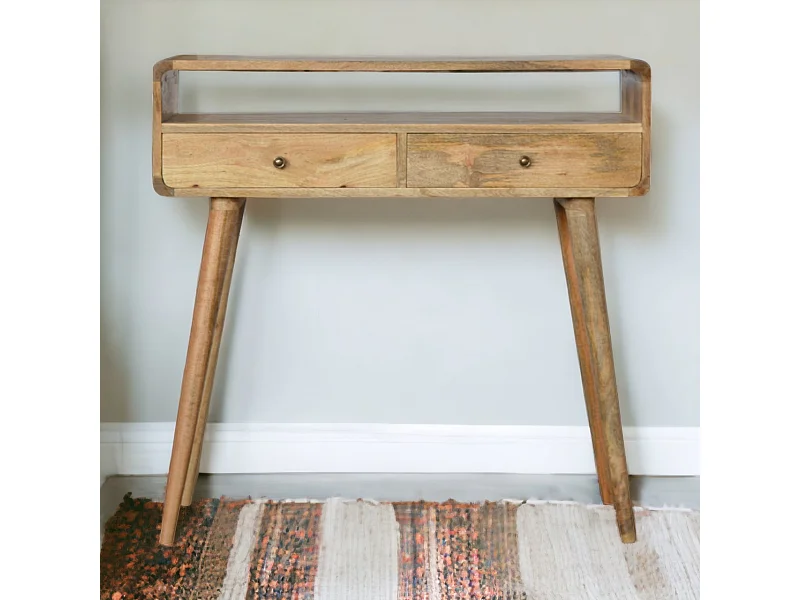 Artisan Furniture Dębowa zaokrąglona konsola z otwartym slotem, salon lub przedpokój