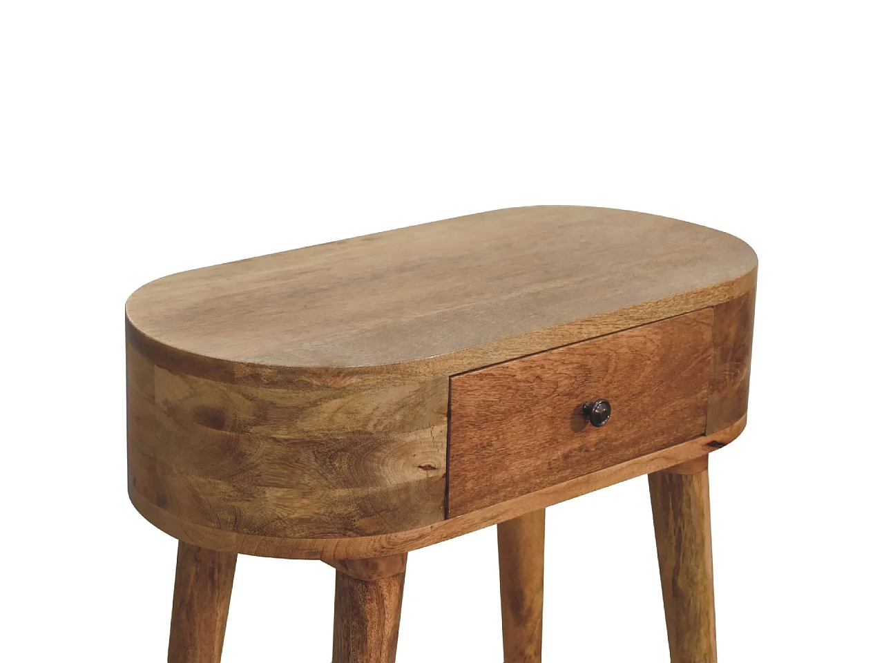 Mini Albion Konsolentisch von Artisan Furniture aus Massivholz mit heller Eichenoberfläche, 1 Schublade, beige Farbe.