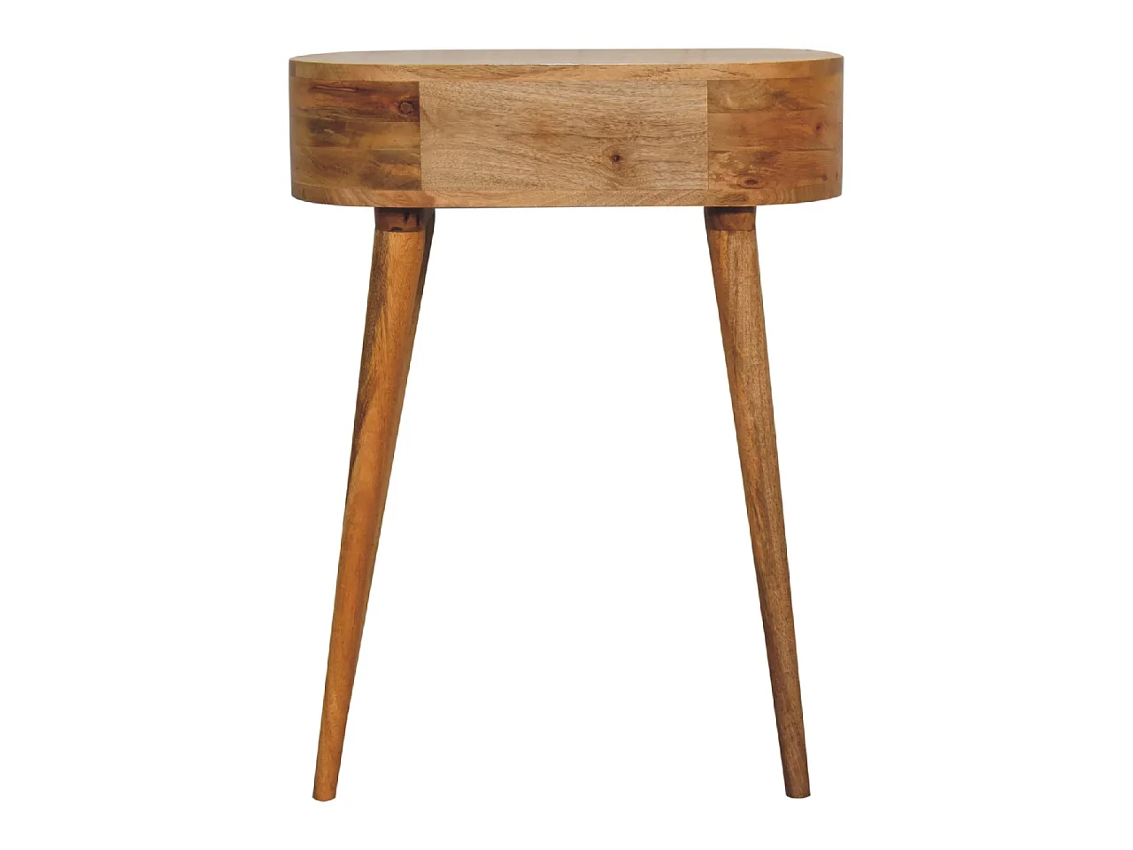 Mini Albion Konsolentisch von Artisan Furniture aus Massivholz mit heller Eichenoberfläche, 1 Schublade, beige Farbe.