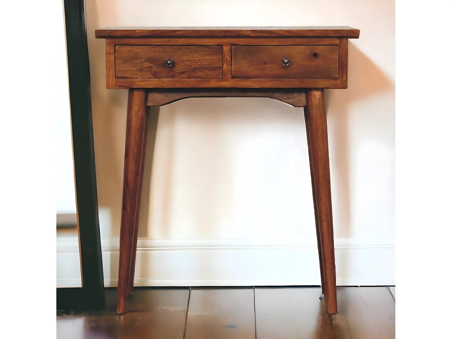 Artisan Furniture Mini Consola de Corredor em Castanho com 2 Gavetas, Armazenamento Compacto