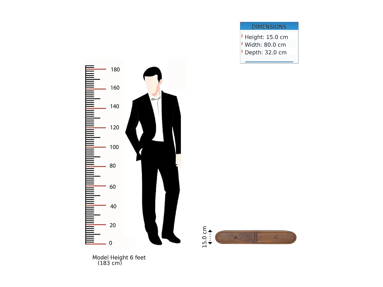 Schwebende Konsole London aus Kastanienholz von Artisan Furniture, 2 Schubladen, karamellbraun
