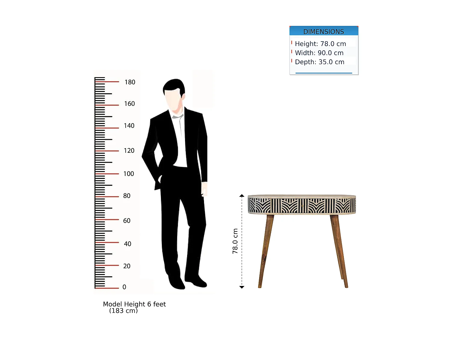 Console Edessa Artisan Furniture avec incrustation en os, 1 tiroir, marron clair