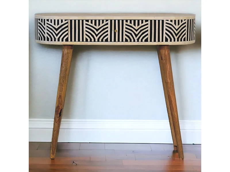 Console Edessa Artisan Furniture avec incrustation en os, 1 tiroir, marron clair