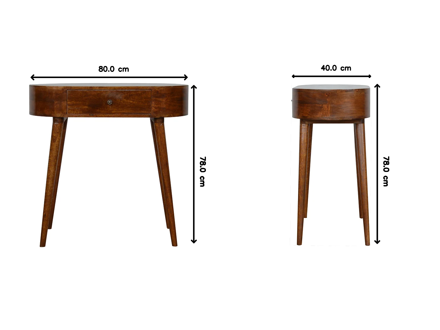 Artisan Furniture Albion Konsolentisch aus Massivholz mit Kastanien-Finish, 1 Schublade, braune Farbe.