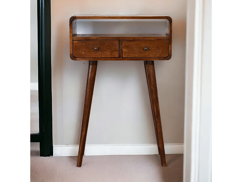 Artisan Furniture Mesa Consola Mini de Madera Sólida Chestnut con Ranura Abierta, Entrada o Pasillo