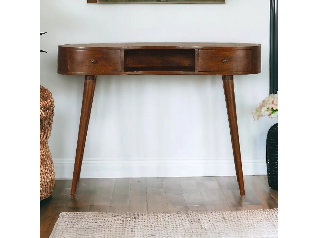 Artisan Furniture Solid Wood Chestnut Wave Writing Desk, 2 Drawers, 1 Shelf, Brown